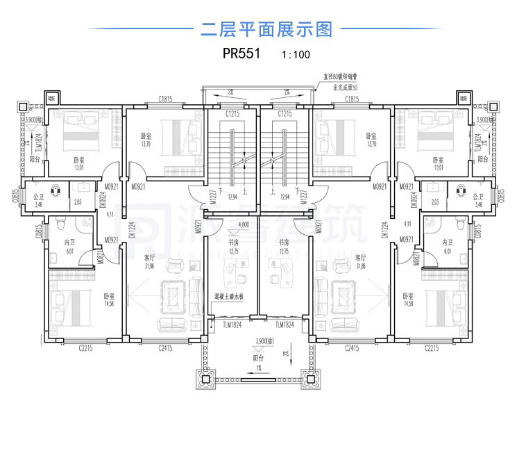 农村自建三层豪华双拼别墅设计图纸,时尚气派的风景线-PR551
