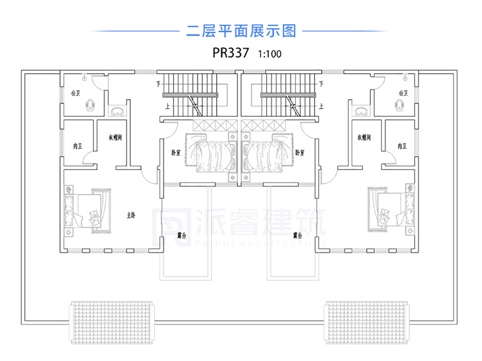 PR337 三层现代中式风格兄弟双拼别墅设计图纸及全套施工图，别墅效果图，别墅图纸超市，派睿建筑