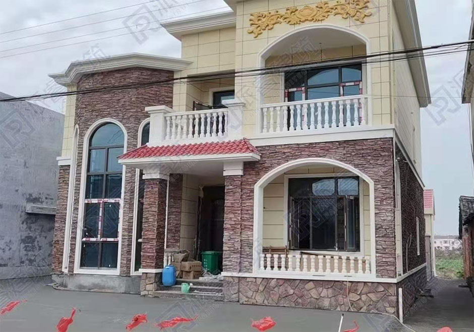 上海-农村自建二层复式别墅房屋设计图实景图片,文化石外观