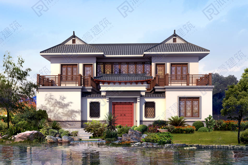 PR555-二层农村自建中式四合院别墅设计图纸,庭院别墅效果图,中国建筑精髓