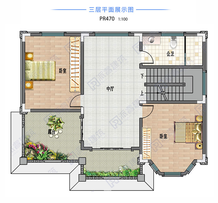 120平农村自建房设计图三层欧式独栋别墅,三面采光带大露台,可三代人同住-PR470