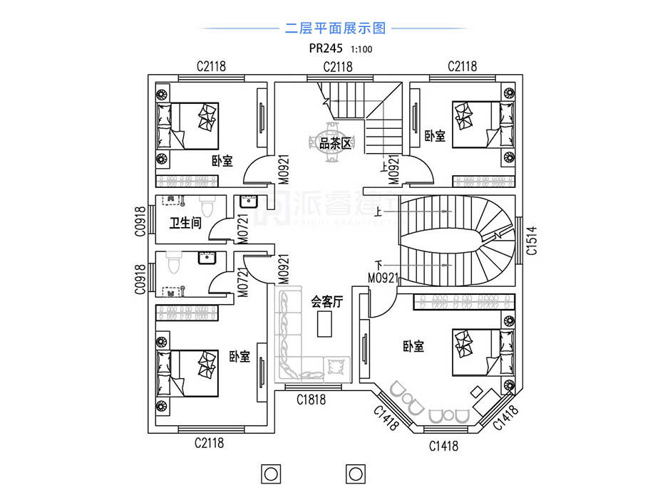 PR245 农村三层带旋转楼梯欧式别墅全套图纸_豪华别墅,新农村别墅,农村自建房设计,派睿建筑
