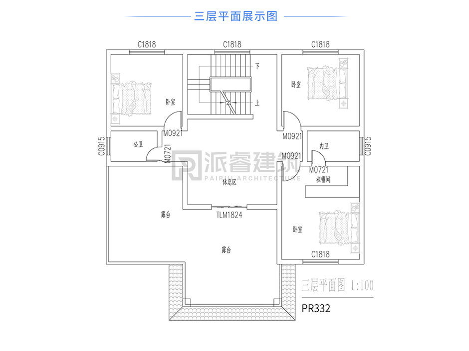 PR332 农村三层带堂屋神龛别墅全套图纸_豪华别墅,新农村别墅,农村自建房设计,派睿建筑