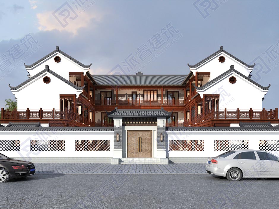 L0301 三层四合院新中式仿古建筑效果图