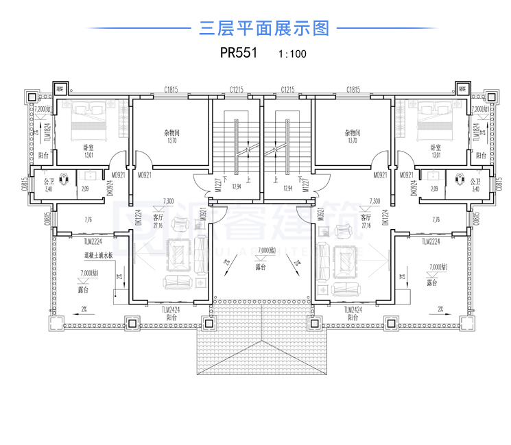 农村自建三层豪华双拼别墅设计图纸,时尚气派的风景线-PR551