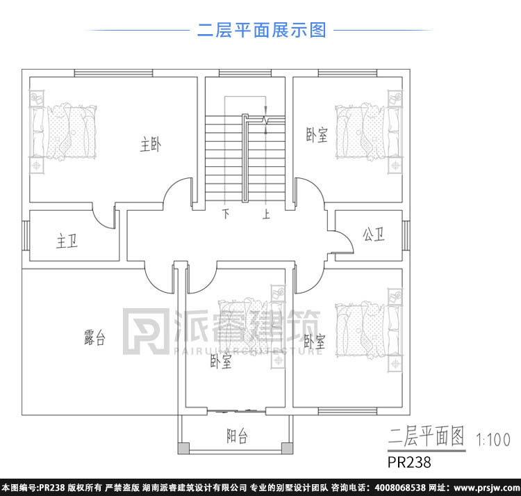 127平农村自建房子设计图二层,三开间,正南北通透带露台,享受美好乡村生活-PR238