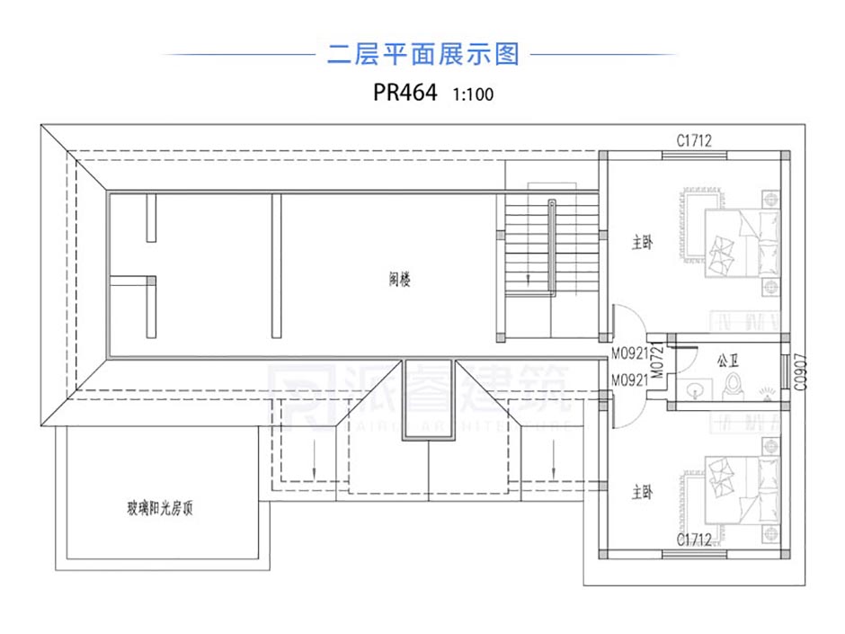 PR464 美式田园风格一层带阁楼农村别墅设计图-派睿建筑