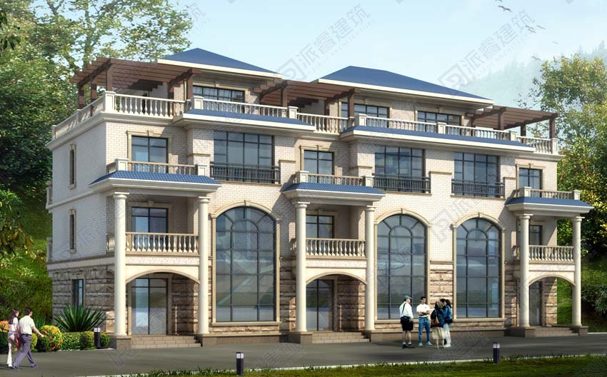 PR510-农村三拼别墅自建房设计图_法式洋房_四层叠拼别墅效果图