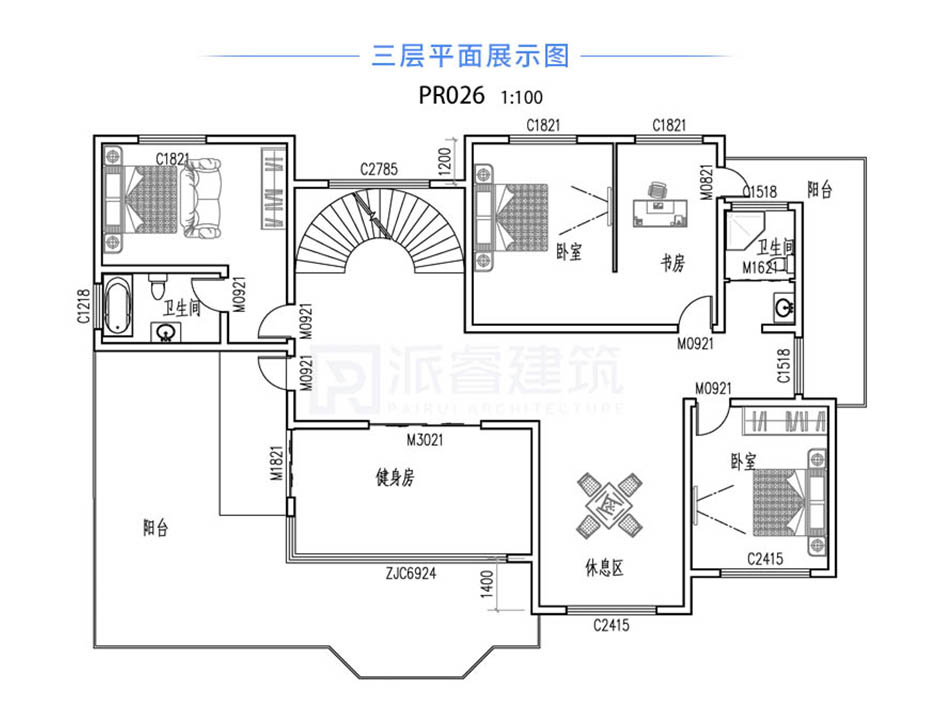 PR026 复式三层带露台别墅施工图及效果图