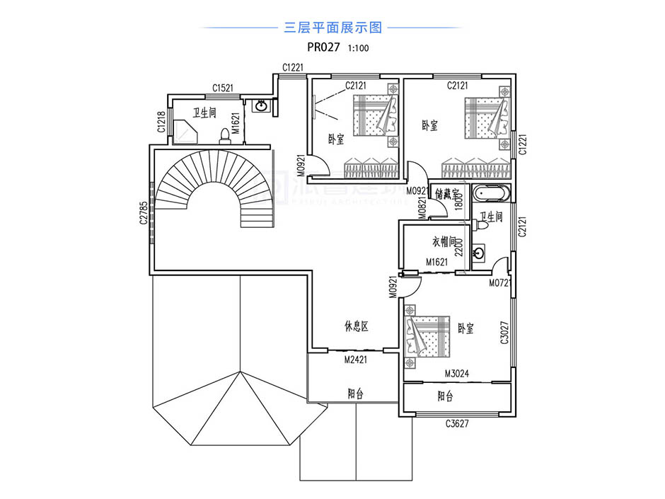 PR027 新农村复式三层带露台别墅设计图纸