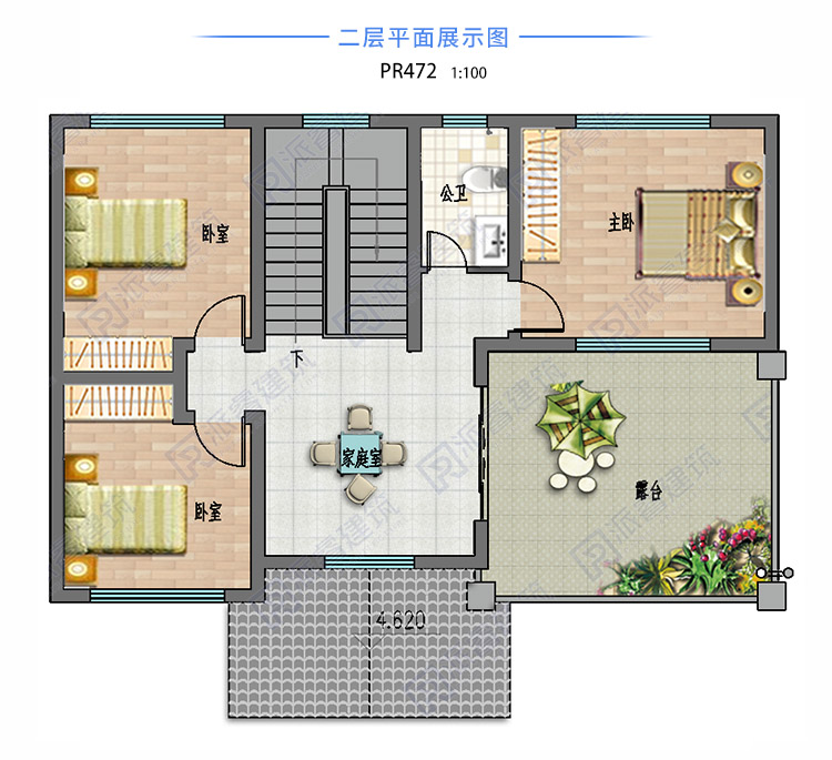 新农村自建房设计图纸二层,开间13米x进深10米,简约欧式别墅外观效果图片-PR472