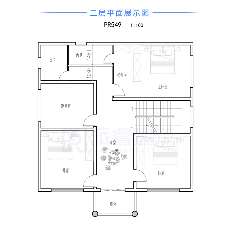 农村三层小别墅欧式风格设计图纸pr549平面图二层.jpg