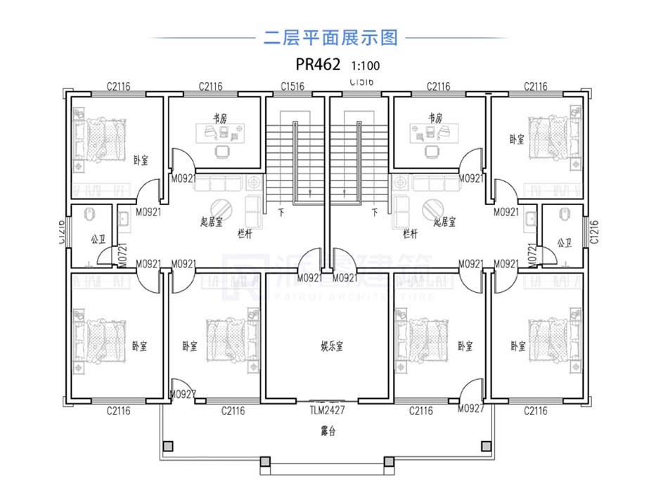 PR462 两层农村别墅简欧大气共堂屋兄弟双拼别墅设计图纸及全套施工图，别墅效果图，别墅图纸超市，派睿建筑