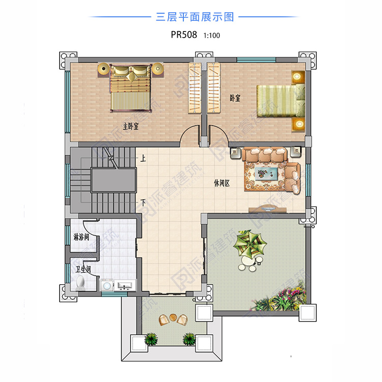 农村三层小别墅独栋建筑图纸,坐西朝东自建房子设计图带露台-PR508