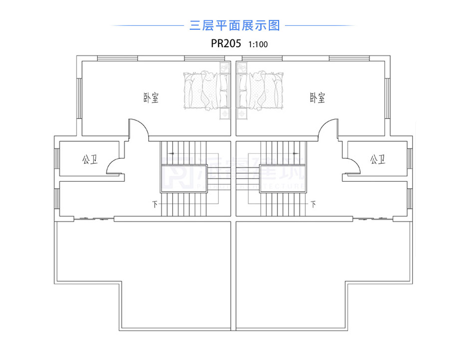 PR205 三层带大露台兄弟双拼别墅设计全套图纸大全,派睿建筑