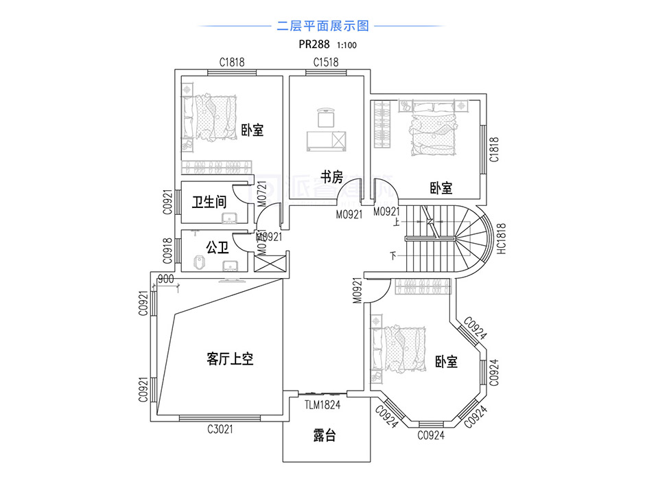 PR288 农村三层别墅复式客厅带旋转楼梯全套图纸_豪华别墅,新农村别墅,农村自建房设计,派睿建筑