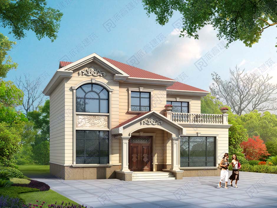 新农村自建房设计图纸二层,开间13米x进深10米,简约欧式别墅外观效果图片-PR472