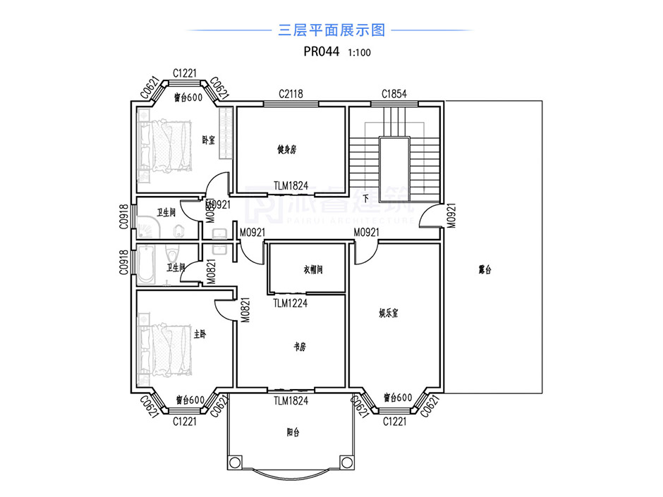 PR044 经典三层带露台含车库复式楼自建房设计图纸