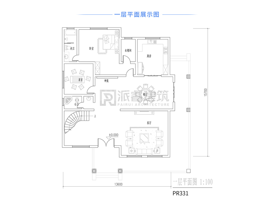 PR331 农村三层复式客厅别墅全套图纸_超豪华别墅,新农村别墅,农村自建房设计,派睿建筑