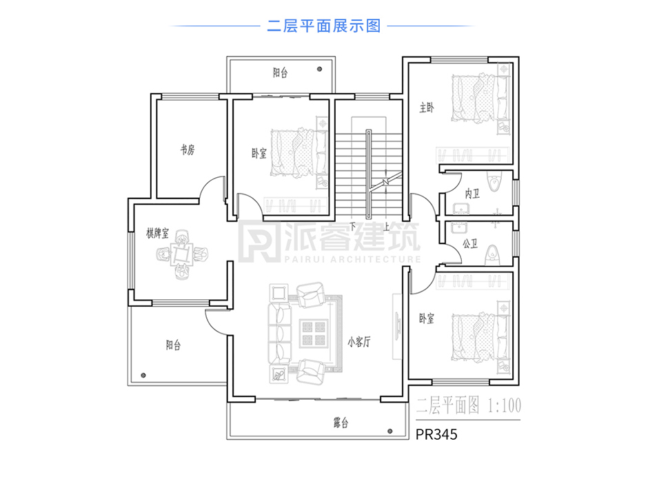 PR345 乡村二层别墅设计图160平米西班牙风格别墅带花园-派睿建筑