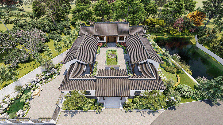 中式四合院,别墅设计图.gif