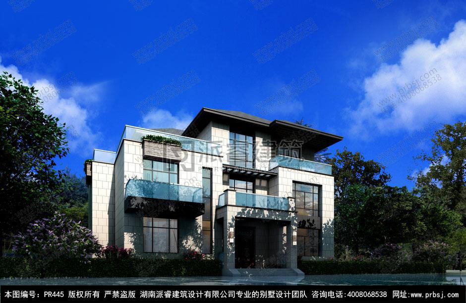PR445 美丽乡村新中式外观别墅全套设计图纸_豪华别墅,新农村别墅,农村自建房设计,派睿建筑