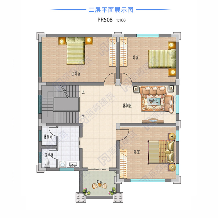 农村三层小别墅独栋建筑图纸,坐西朝东自建房子设计图带露台-PR508