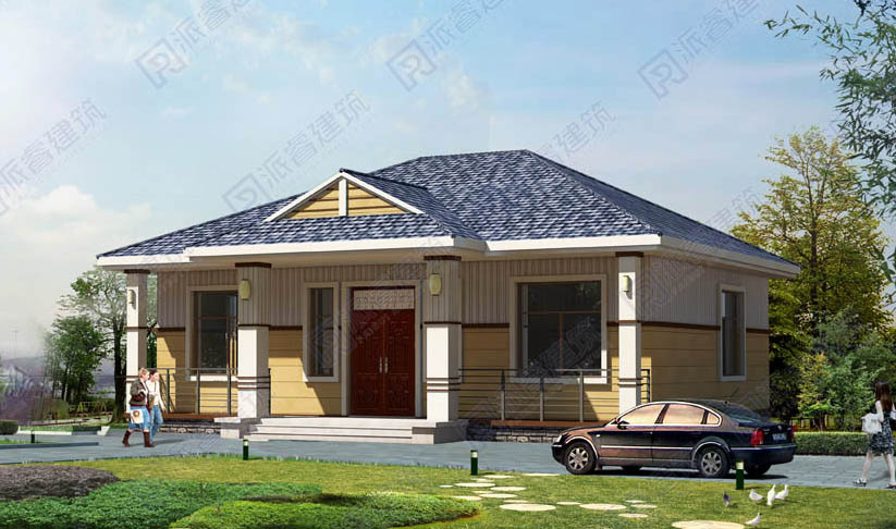 PR174-新款农村自建一层小别墅设计图_美式农村一层平房设计图纸