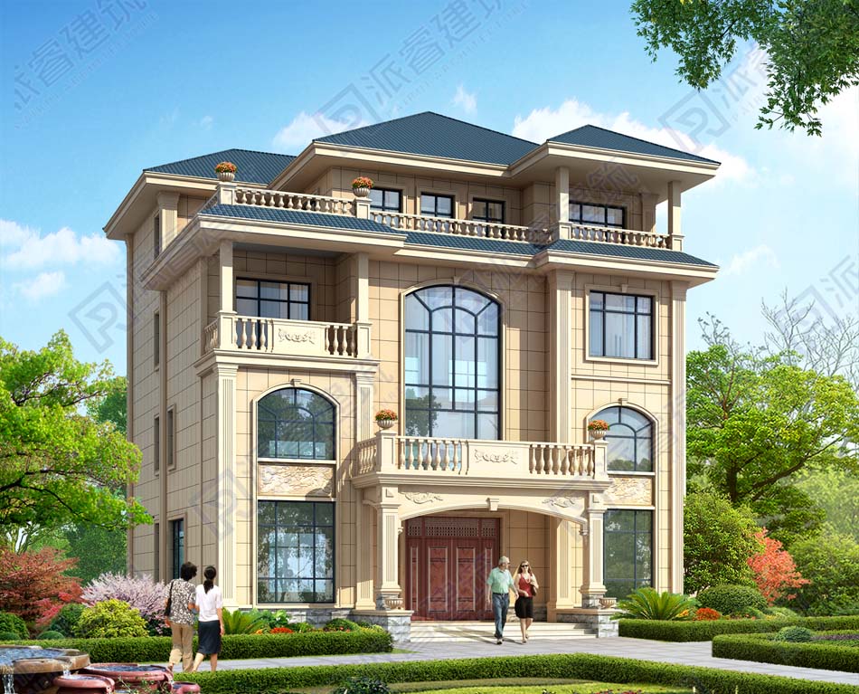农村新款自建豪华四层楼房设计图纸及效果图大全,带堂屋和复式客厅,高档别墅设计-PR491