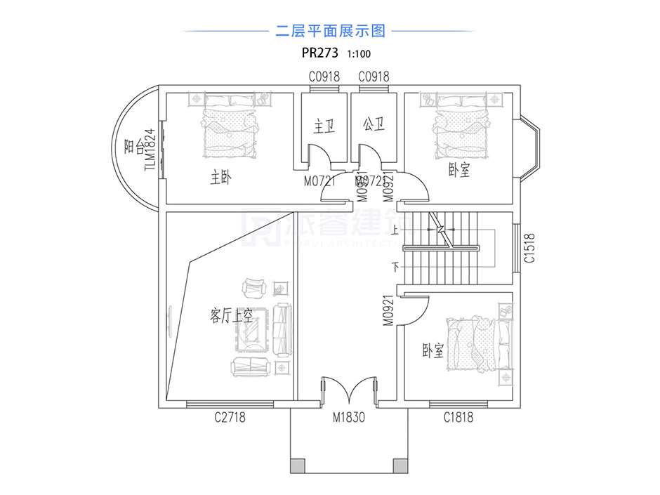 PR273 农村四层复式客厅带大露台豪华别墅设计全套施工图纸,别墅图片,派睿建筑