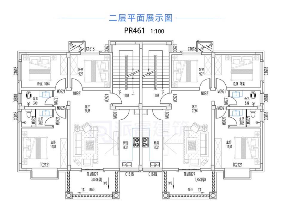 PR461 三层农村别墅简欧大气兄弟双拼别墅设计图纸及全套施工图，别墅效果图，别墅图纸超市，派睿建筑
