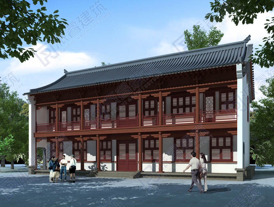 广东韶关 董府 二层新中式新古典客栈民宿效果图