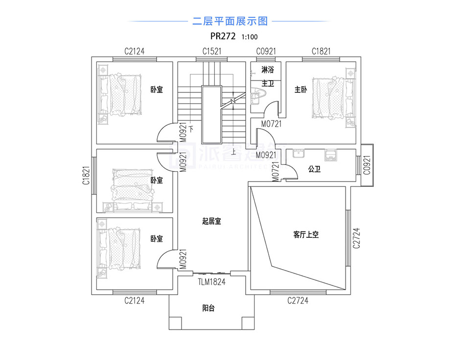 PR272 农村三层复式客厅带大露台别墅全套图纸_豪华别墅,新农村别墅,农村自建房设计,派睿建筑
