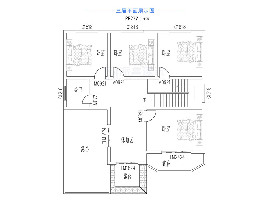 PR277 农村三层复式客厅带大露台别墅全套图纸_豪华别墅,新农村别墅,农村自建房设计,派睿建筑
