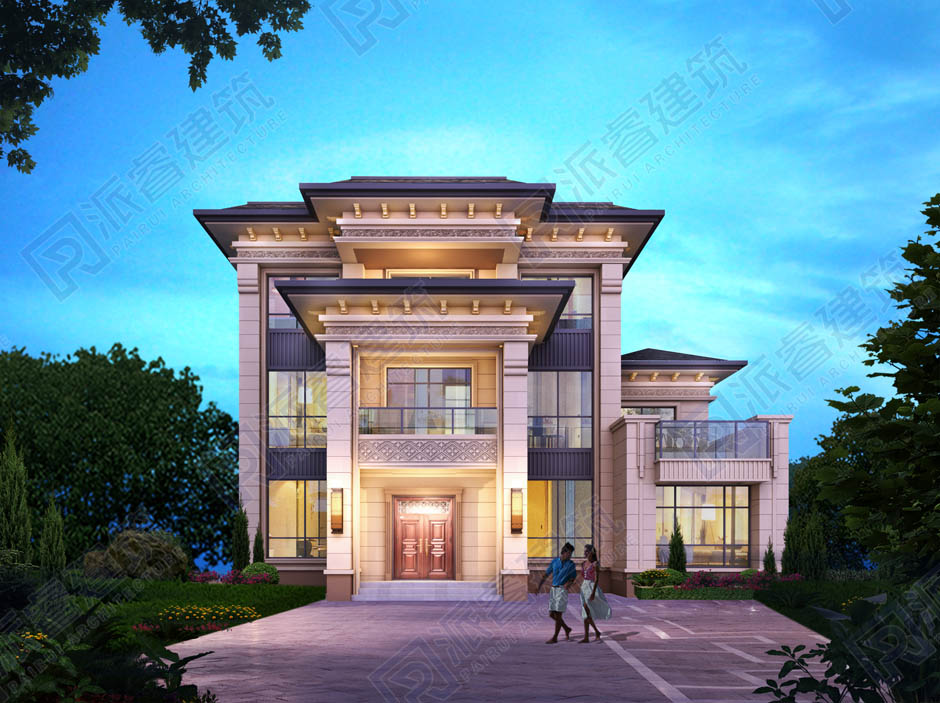 农村三层自建新中式别墅设计图纸及效果图-派睿建筑