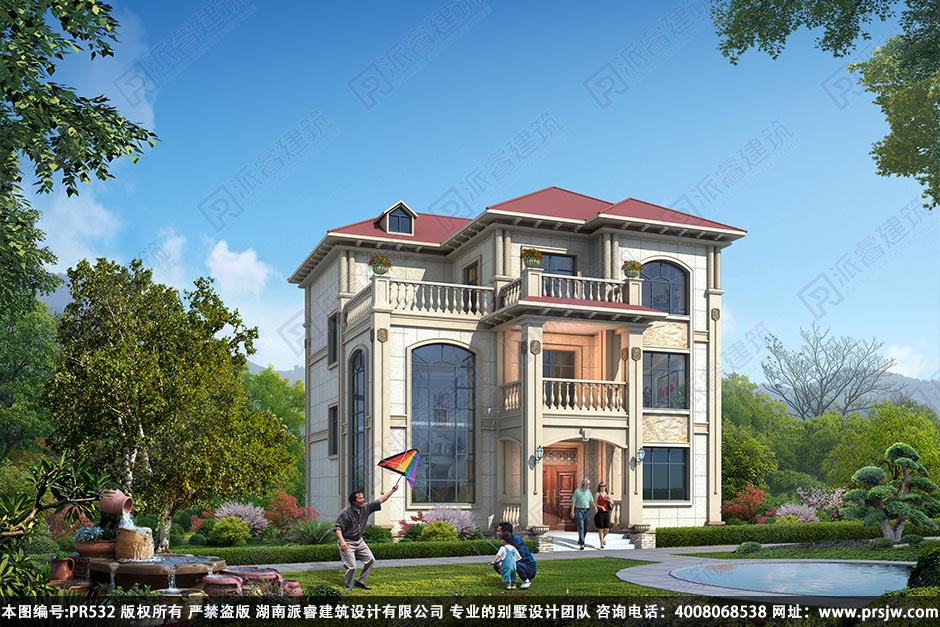 PR532-农村三层小别墅设计图纸_占地130平_农村欧式别墅效果图大全