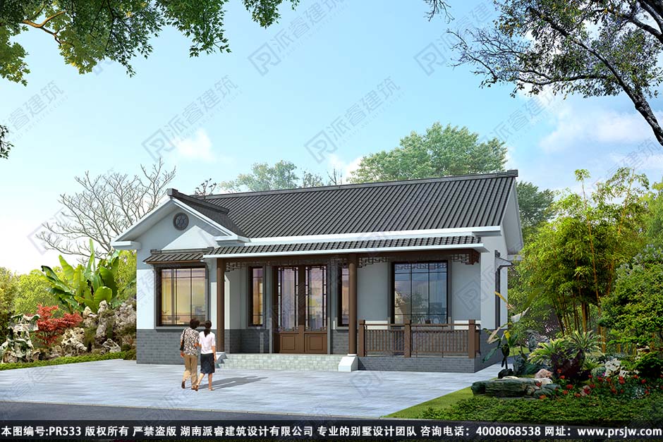 PR533-农村一层中式别墅设计图_占地134平_新农村别墅自建房设计图纸