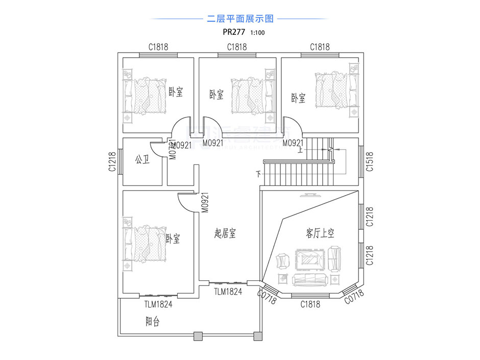 PR277 农村三层复式客厅带大露台别墅全套图纸_豪华别墅,新农村别墅,农村自建房设计,派睿建筑