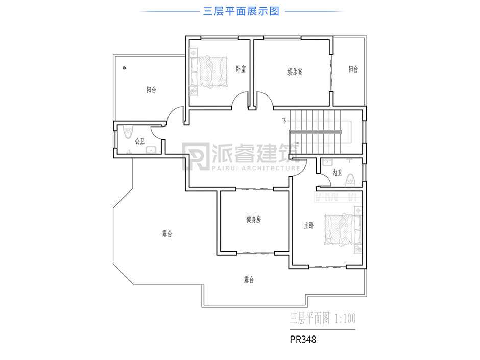 PR348 农村三层简欧风格别墅全套施工图纸_豪华别墅,新农村别墅,农村自建房设计,派睿建筑