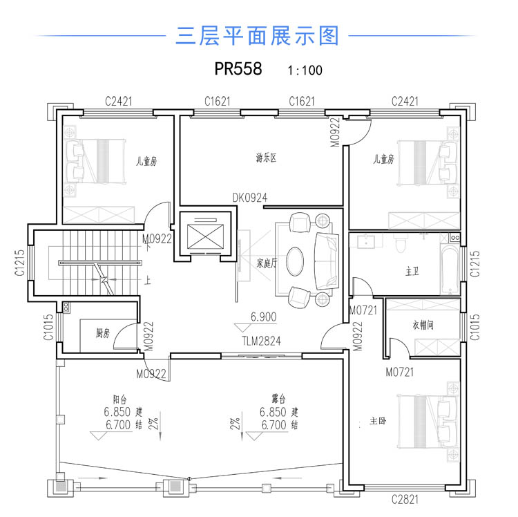 18米15米农村自建房设计图三层带柴火房和车库PR558三层.jpg