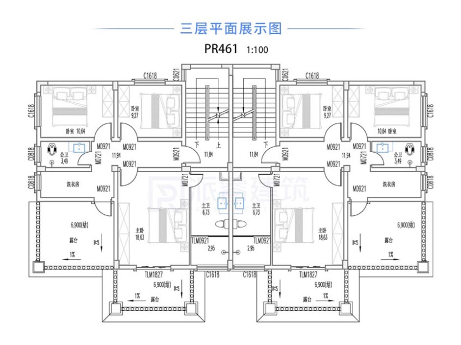 PR461 三层农村别墅简欧大气兄弟双拼别墅设计图纸及全套施工图，别墅效果图，别墅图纸超市，派睿建筑