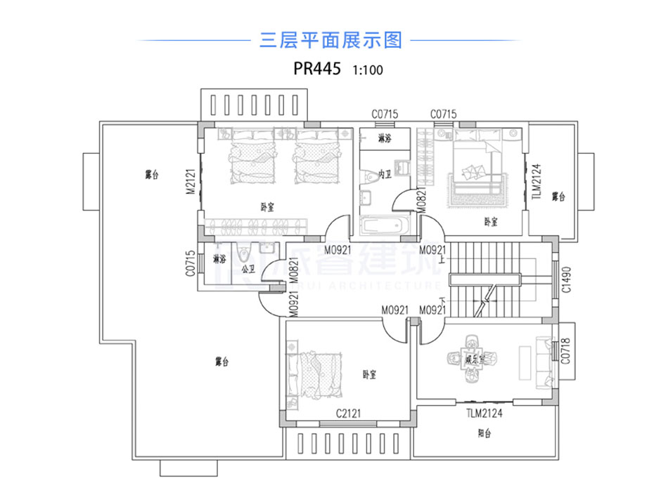 农村自建三层别墅设计图纸及效果图-复式挑空带堂屋和柴火灶,适合三代人同住-PR445
