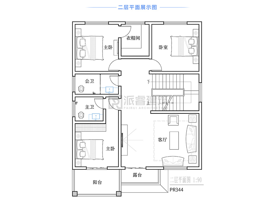 PR344 农村三层简欧风格别墅全套施工图纸_豪华别墅,新农村别墅,农村自建房设计,派睿建筑
