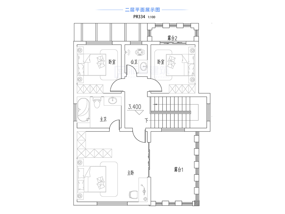 PR334 110平米造价15万农村二层别墅设计平面效果图-派睿建筑