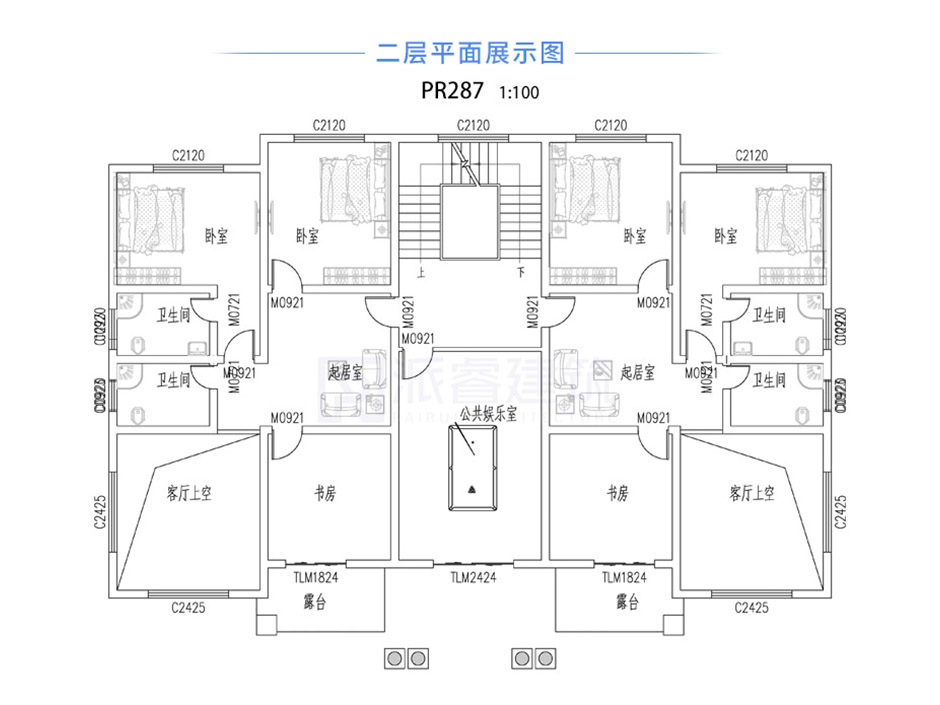 PR287 农村三层带露台兄弟双拼欧式别墅设计全套图纸大全，新农村别墅，派睿建筑