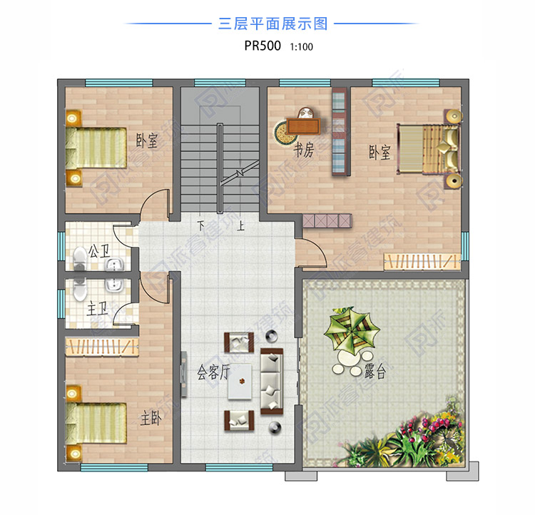 农村自建新中式三层别墅设计外观效果图,占地165平,端庄大气的高级感-PR500