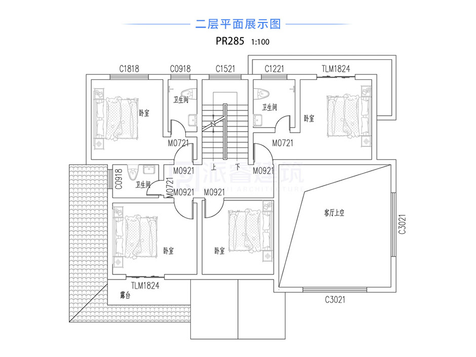 PR285 农村三层复式客厅错层别墅全套图纸_豪华别墅,新农村别墅,农村自建房设计,派睿建筑
