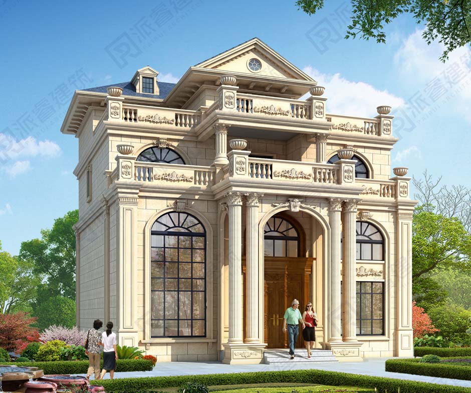 新款农村自建房四层豪华欧式别墅设计图纸及效果图大全,复式带堂屋,高档大气-PR557