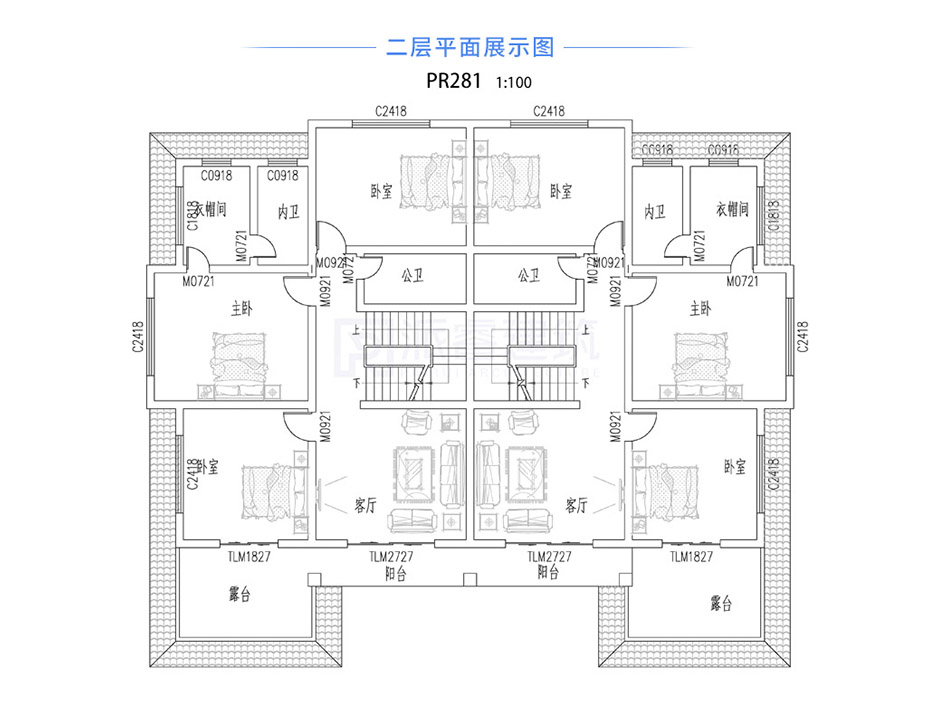 PR281 农村三层带露台兄弟双拼欧式别墅设计全套图纸大全，新农村别墅，派睿建筑