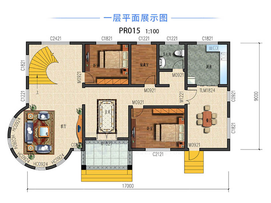 PR015 独栋别墅设计旋转楼梯客厅小别墅,实用美观别墅设计图片,新农村房屋设计,农村自建房别墅图片,派睿建筑